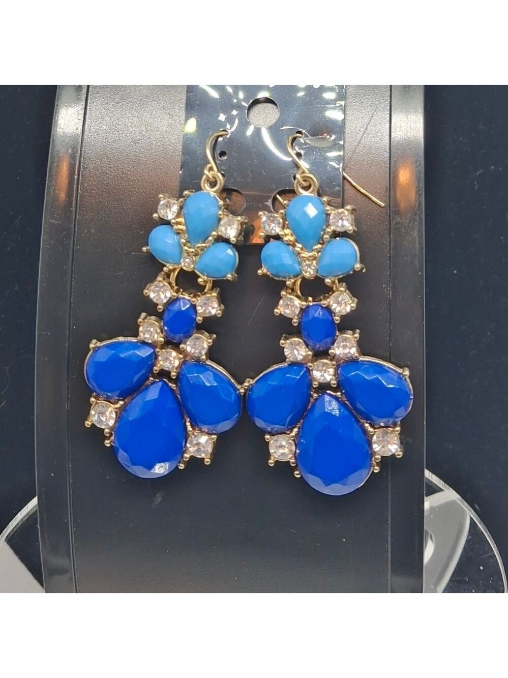 Blue and gold long rhinestone Dangle Statement earrings #14